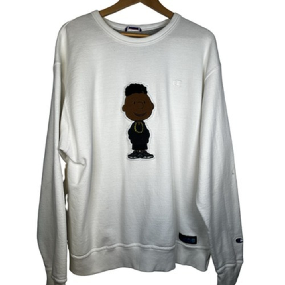 Champion Sweatshirt Mens XL White Crewneck Cartoon MADCAB Franklin Peanuts - Picture 2 of 14